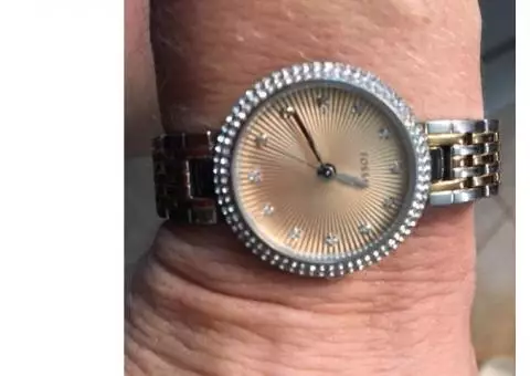 WOMEN'S FOSSIL WATCH - OLIVE - TWO TONED ROSE GOLD/SILVER- WORN LESS THAN 10 TIMES TOTAL